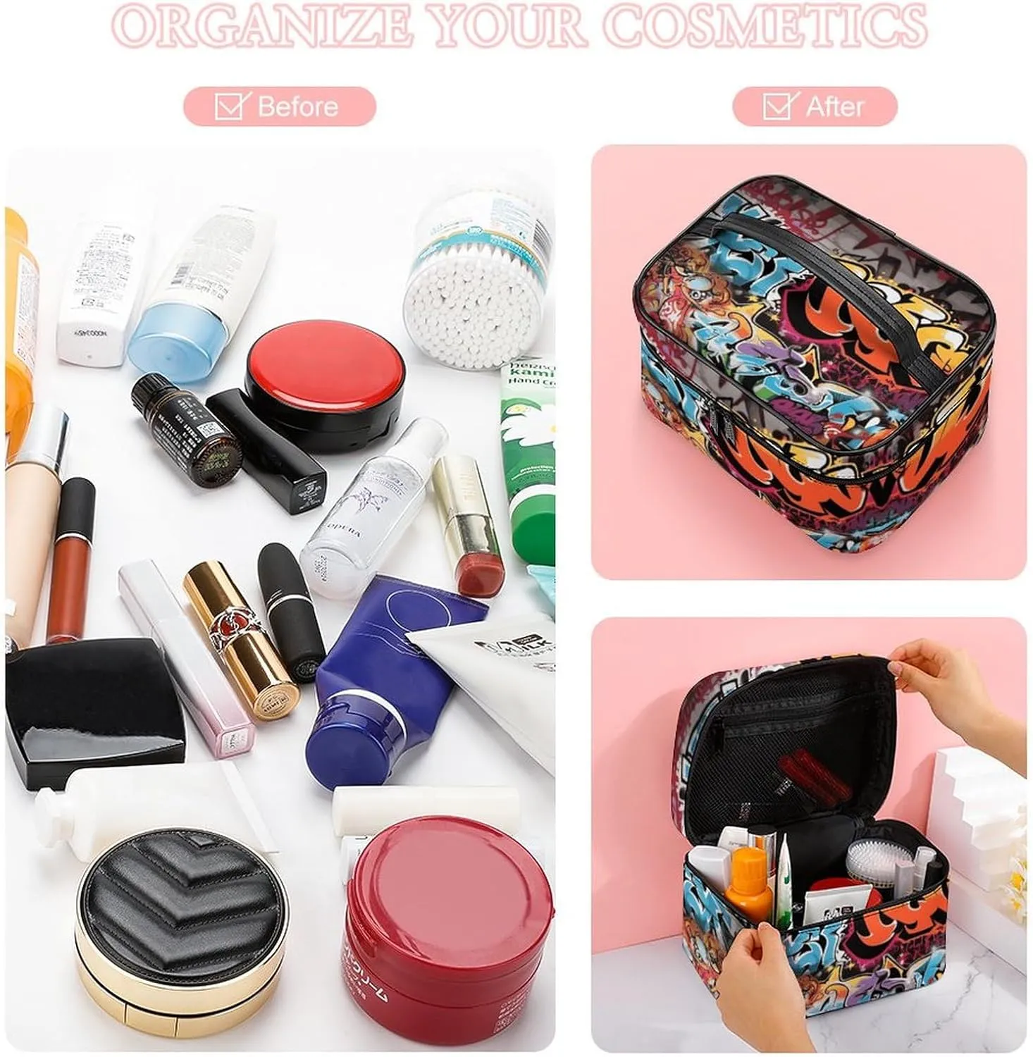 Travel Toiletry Bag for Women And Men,Graffiti Hip Hop Toiletry Organizer, Makeup Bag Travel Organizer for Shampoo,Toiletries