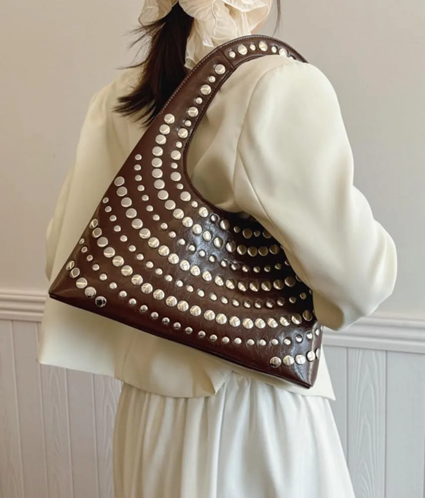 Trendy Studded Shoulder Bag For Women Vegan Leather Underarm Purse Y2K Womens Tote Bag For Work Punk Purse Travel 2025