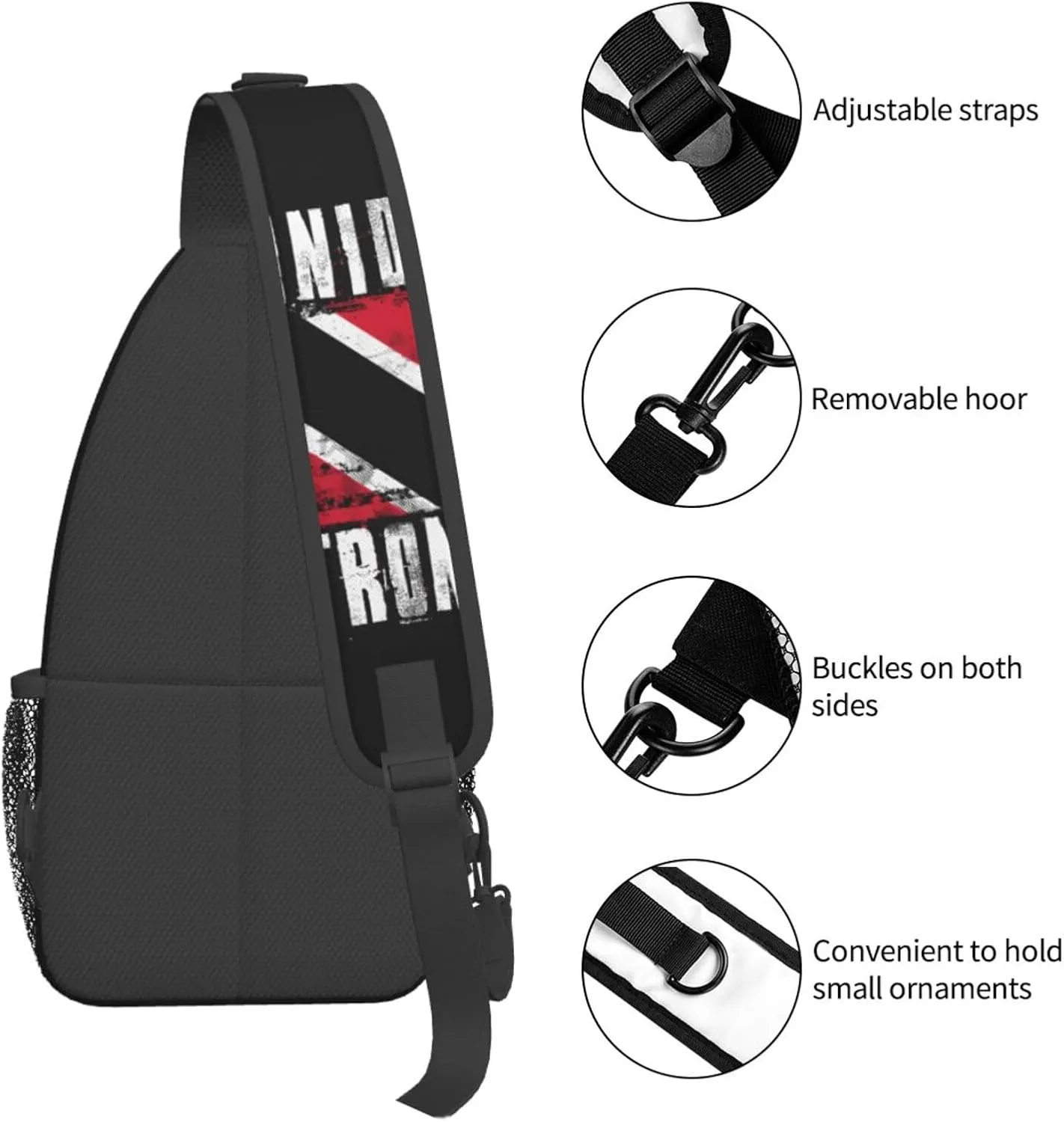 Trinidad Strong Vintage Graffiti Flag Sling Bag Adjustable Chest Bags Casual Crossbody Bag Travel Shoulder Backpack