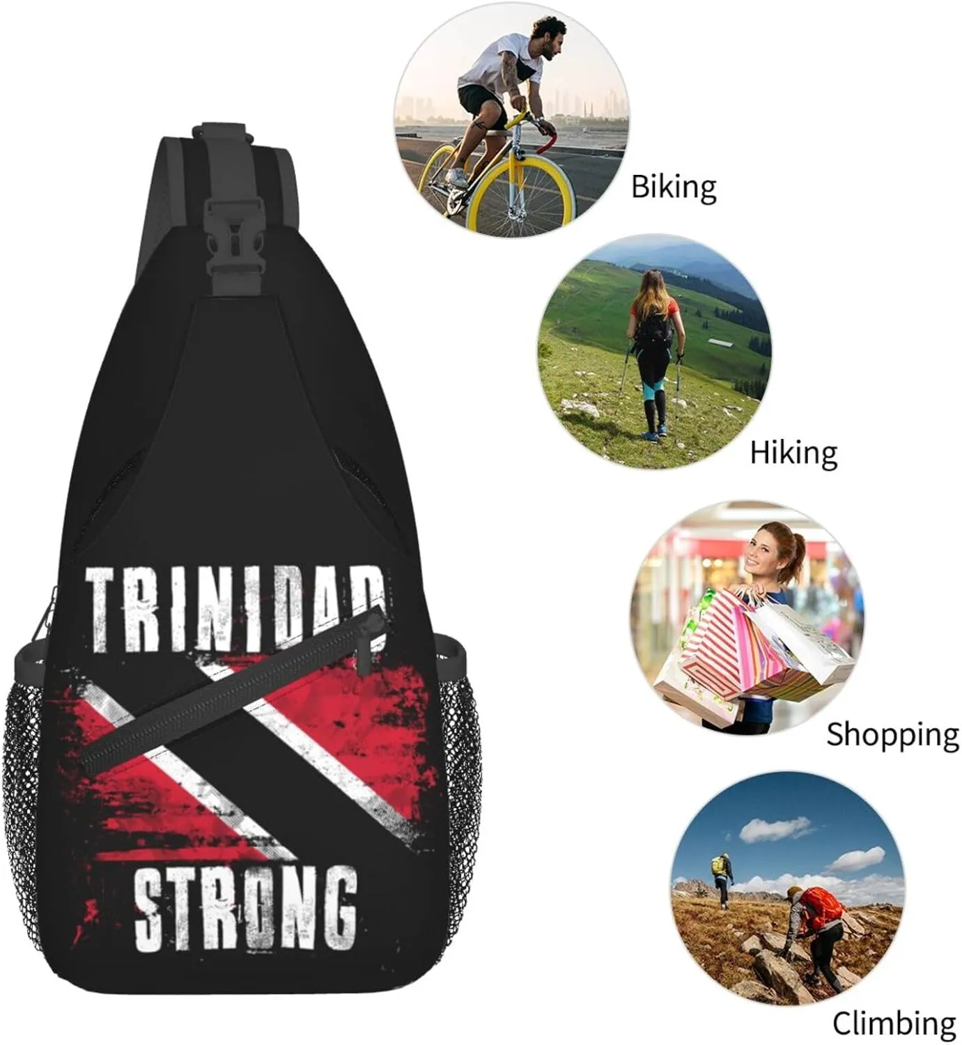 Trinidad Strong Vintage Graffiti Flag Sling Bag Adjustable Chest Bags Casual Crossbody Bag Travel Shoulder Backpack