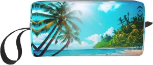Tropical Ocean Beach Theme print Large Capacity Travel Makeup Case Organizer Makeup Bag Portable Cosmetic Bag For Women