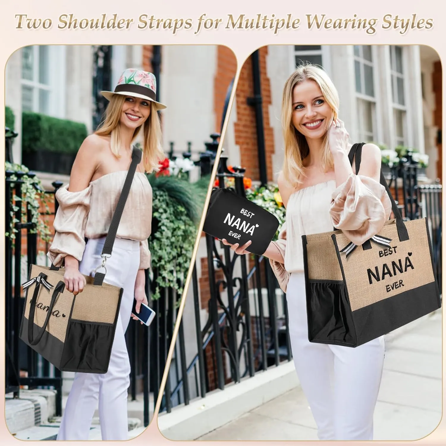 TRSODD Mama Gifts Mothers Day Gifts for Mom from Daughter Son New Mom Birthday Jute Embroidered Tote Bag and Makeup Bag