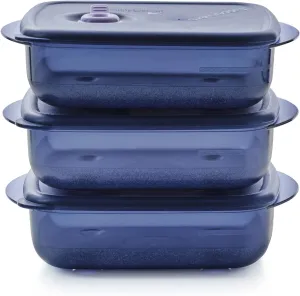 Tupperware Brand Vent ‘N Serve Container Set - 3 Medium Shallow Containers to Prep, Freeze & Reheat Meals   Lids - Dishwasher, Microwave & Freezer Safe - BPA Free