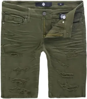 Twill Shredded Shorts (Army Green)