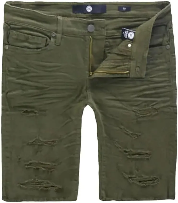 Twill Shredded Shorts (Army Green)