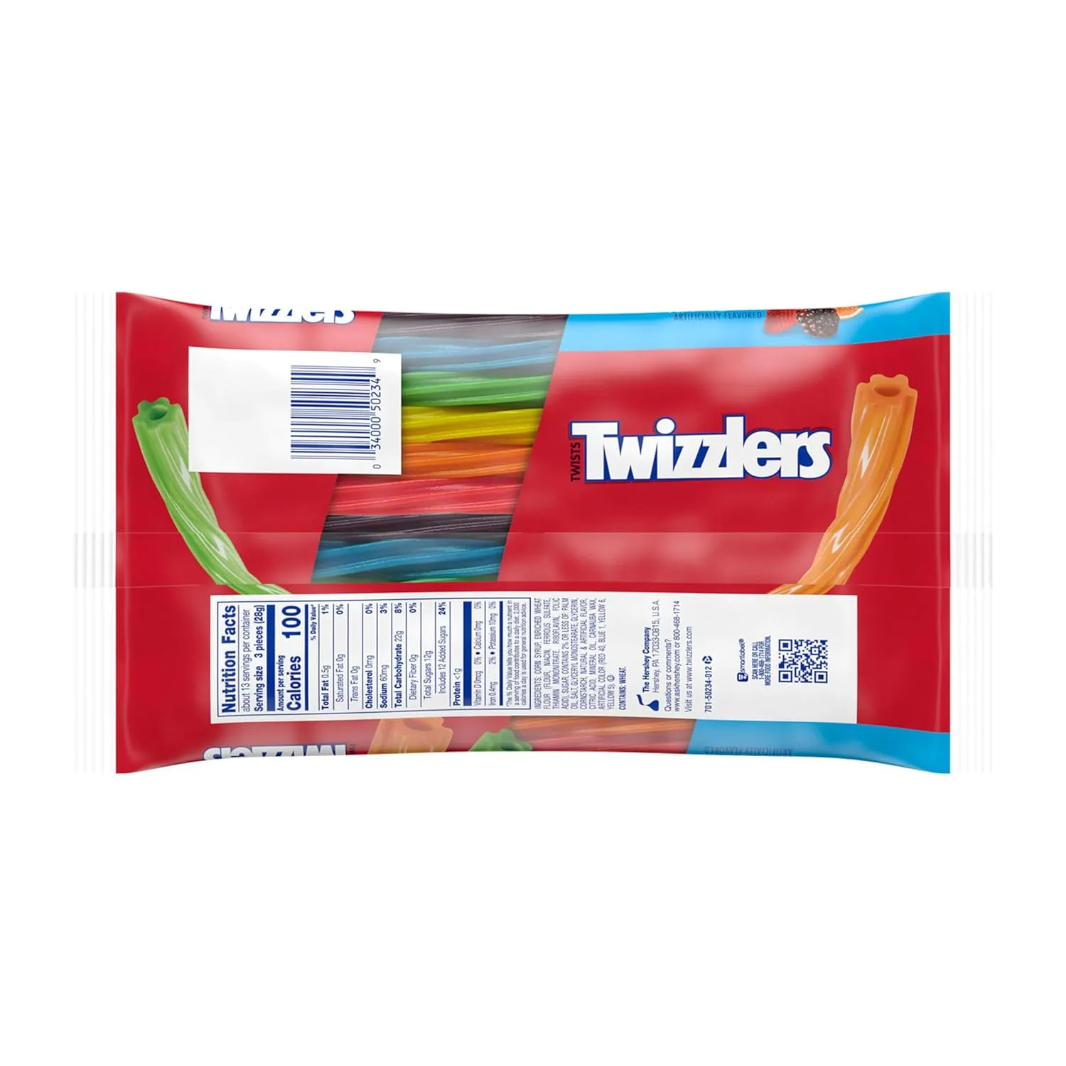 TWIZZLERS Twists Rainbow Flavored Licorice Style, Low Fat Candy Bags, 12.4 oz (6 Count)