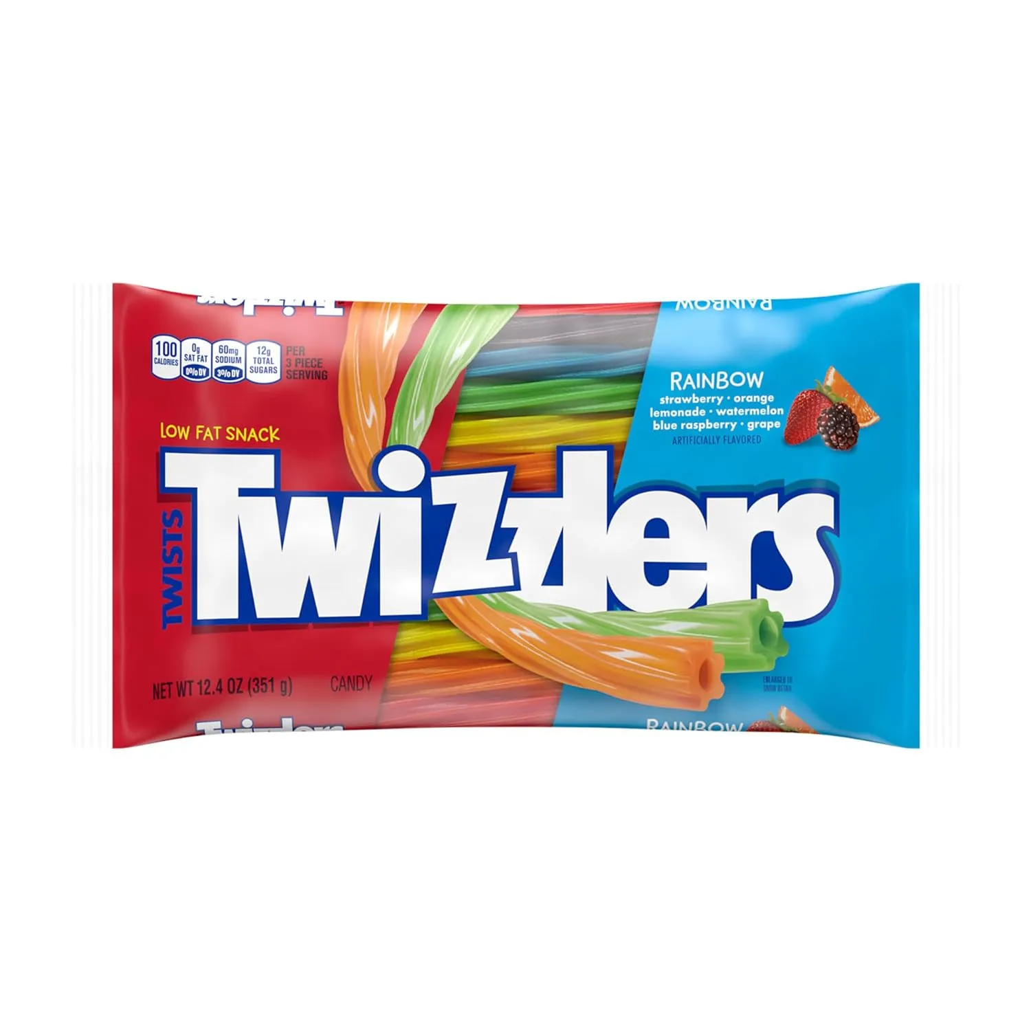TWIZZLERS Twists Rainbow Flavored Licorice Style, Low Fat Candy Bags, 12.4 oz (6 Count)