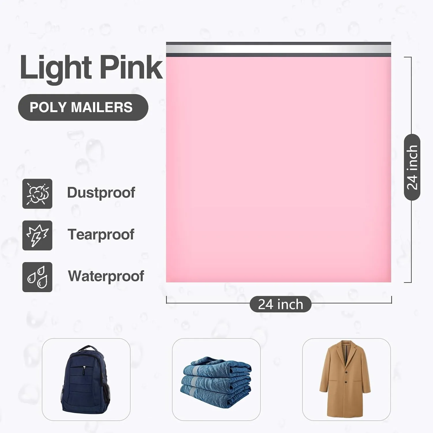 UCGOU Poly Mailers 24x24 Inch Light Pink 50 Pack Extra Large Shipping Bags Strong Thick Mailing Envelopes Self Seal Adhesive Waterproof and Tear Proof Boutique Postal for Clothing Quilt and More