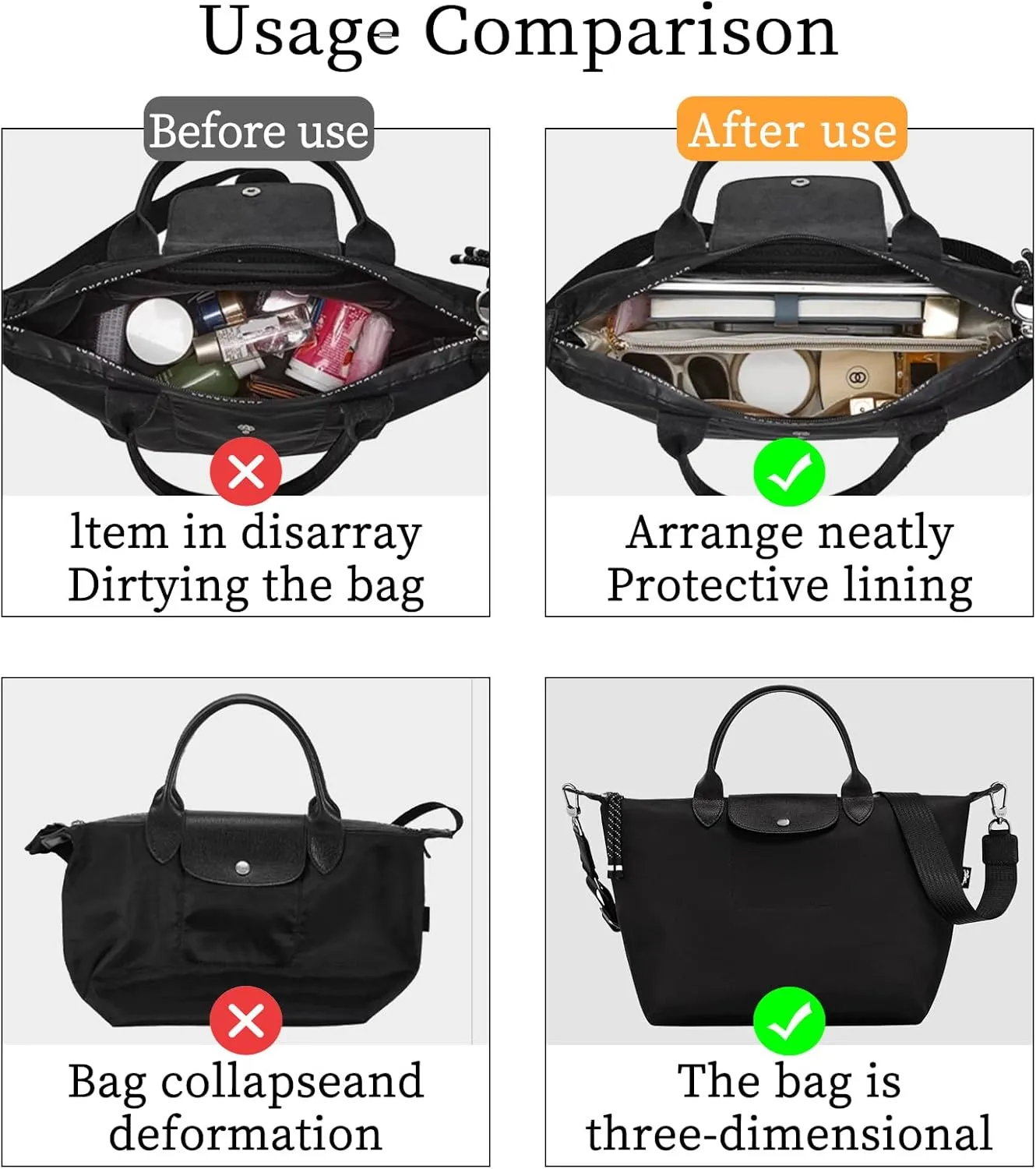Ultra-light Purse Organizer Insert Compatible with Longchamp Energy Series Bag and More, Waterproof DupontPaper and Silk Handbag Inner for Luxury Bags, Keeps Tote Handbag Neat (Energy, M)