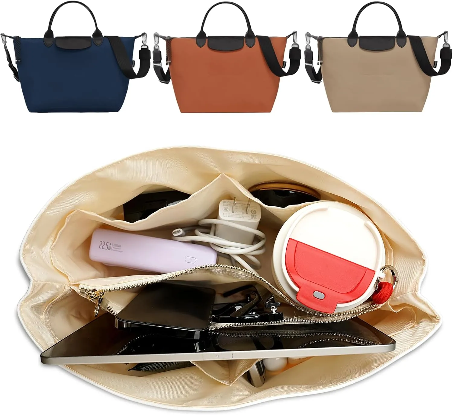 Ultra-light Purse Organizer Insert Compatible with Longchamp Energy Series Bag and More, Waterproof DupontPaper and Silk Handbag Inner for Luxury Bags, Keeps Tote Handbag Neat (Energy, M)