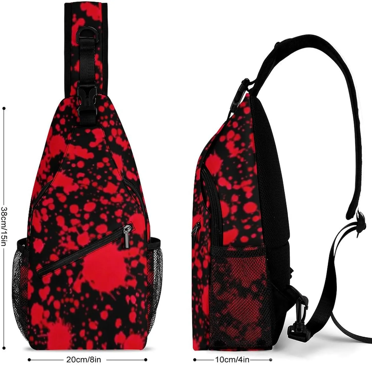 Ultra Lightweight Sling Shoulder Backpack Chest Pack Crossbody Bags Multipurpose Anti-Theft Bag for Work Picnic Hiking Camping Beach Trip, Classic Horror Blood Splatter Black Art