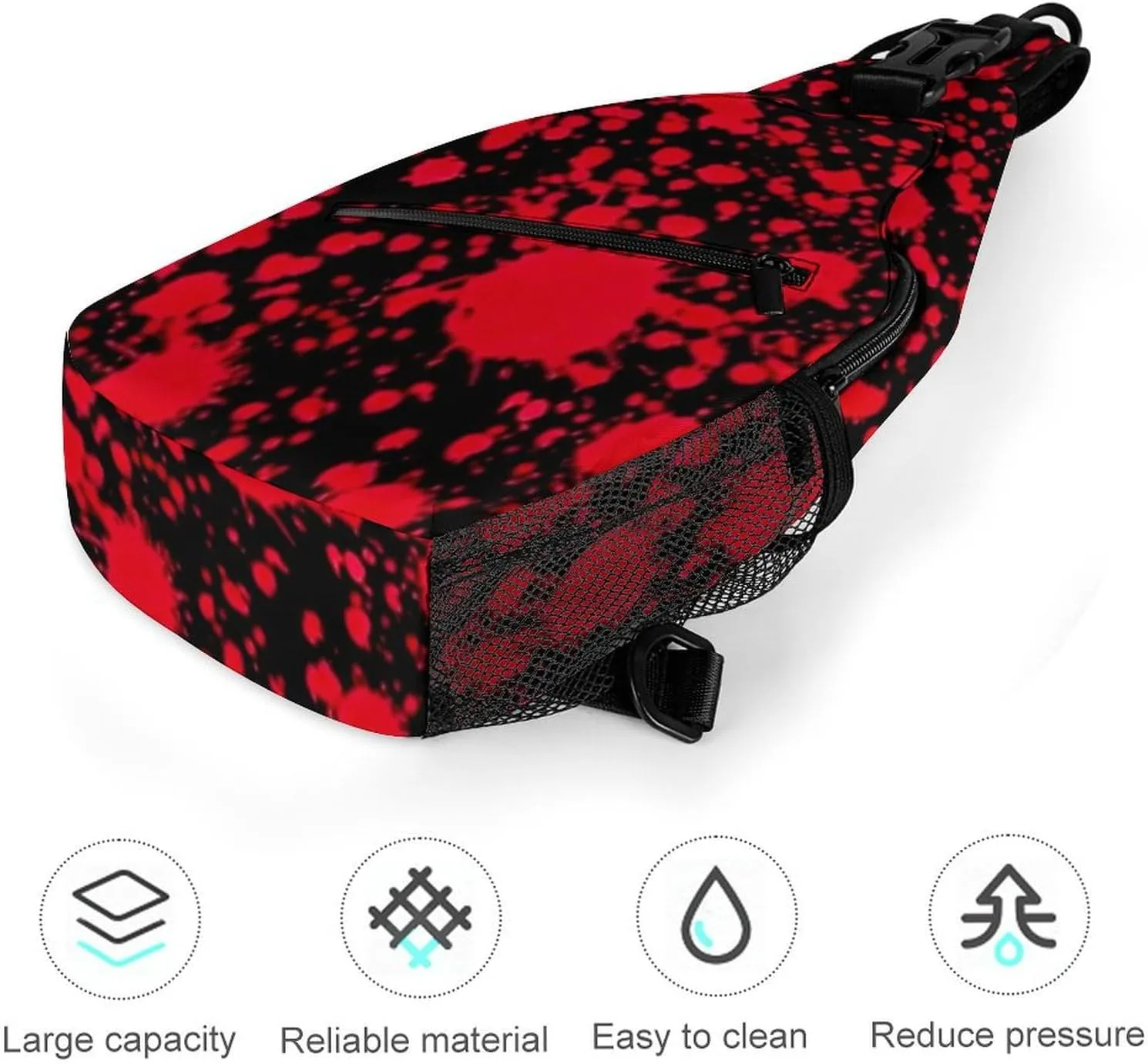 Ultra Lightweight Sling Shoulder Backpack Chest Pack Crossbody Bags Multipurpose Anti-Theft Bag for Work Picnic Hiking Camping Beach Trip, Classic Horror Blood Splatter Black Art
