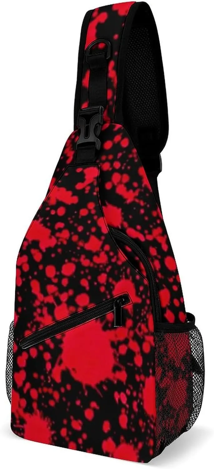 Ultra Lightweight Sling Shoulder Backpack Chest Pack Crossbody Bags Multipurpose Anti-Theft Bag for Work Picnic Hiking Camping Beach Trip, Classic Horror Blood Splatter Black Art