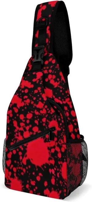 Ultra Lightweight Sling Shoulder Backpack Chest Pack Crossbody Bags Multipurpose Anti-Theft Bag for Work Picnic Hiking Camping Beach Trip, Classic Horror Blood Splatter Black Art