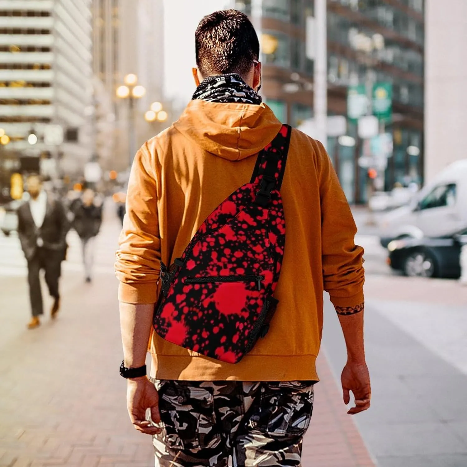 Ultra Lightweight Sling Shoulder Backpack Chest Pack Crossbody Bags Multipurpose Anti-Theft Bag for Work Picnic Hiking Camping Beach Trip, Classic Horror Blood Splatter Black Art