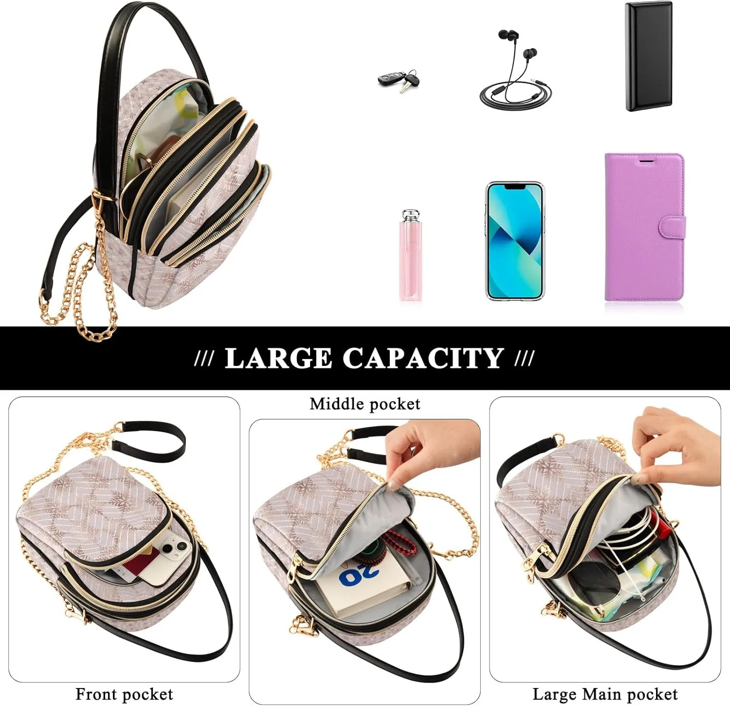 Unicorn Background with Rainbow Crossbody Handbags for Women Casual Leather Shoulder Phone Purse