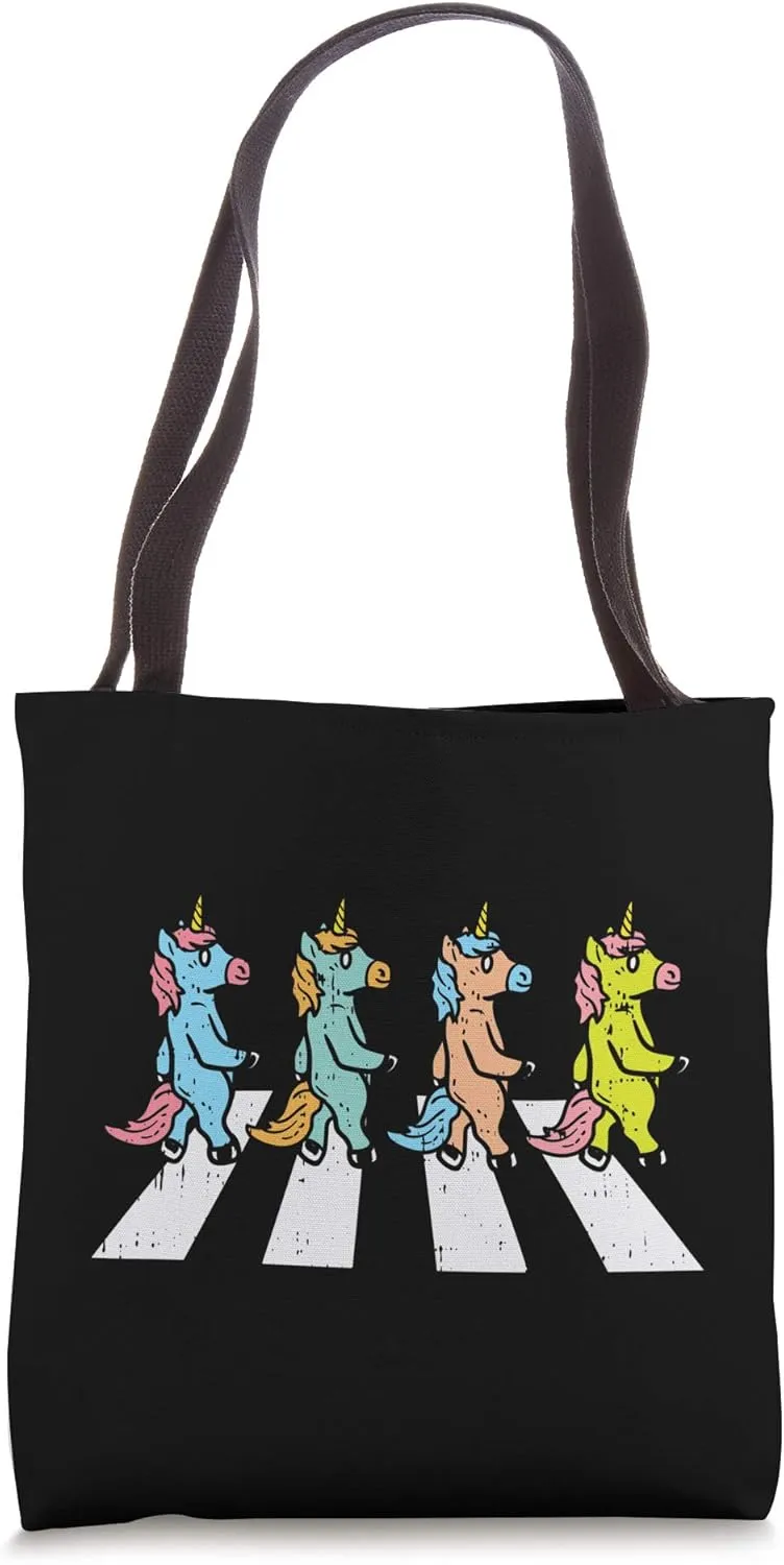 Unicorns Crossing Road Funny Crosswalk Pun Animal Lover Gift Tote Bag