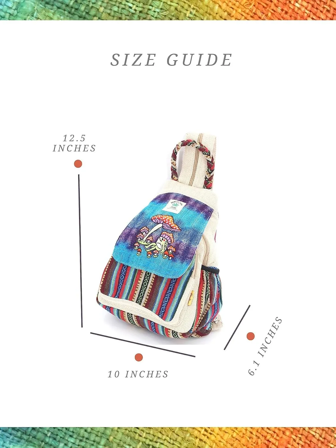 Unique design Mushroom Embroidery Himalaya Hemp Hippie Backpack Festival Backpack FAIR TRADE Handmade with Love. (TIE DYE)