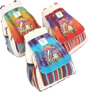 Unique design Mushroom Embroidery Himalaya Hemp Hippie Backpack Festival Backpack FAIR TRADE Handmade with Love. (TIE DYE)