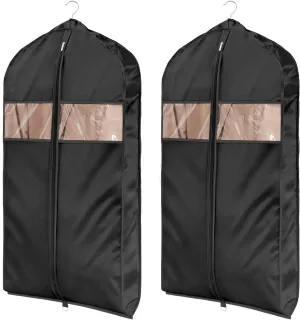Univivi Super Soft Satin Garment Bags for Hanging Clothes, 43 Inch Zippered Suit Cover with Gussets, Breathable & Non-smell for Suits, Coats, Jackets, Shirts, 2 Pack - Black