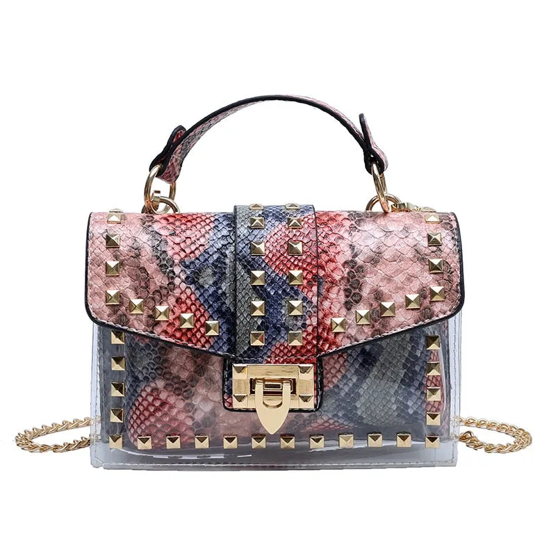 Urban Elegance Graffiti Rivets PVC Crossbody Messenger Handbag | ULZZANG BELLA
