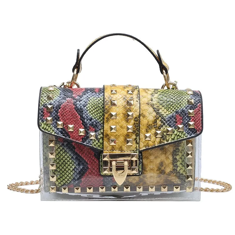 Urban Elegance Graffiti Rivets PVC Crossbody Messenger Handbag | ULZZANG BELLA