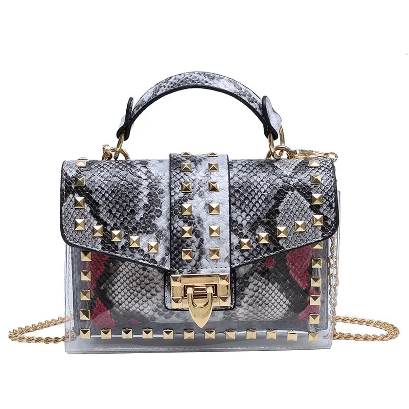 Urban Elegance Graffiti Rivets PVC Crossbody Messenger Handbag | ULZZANG BELLA