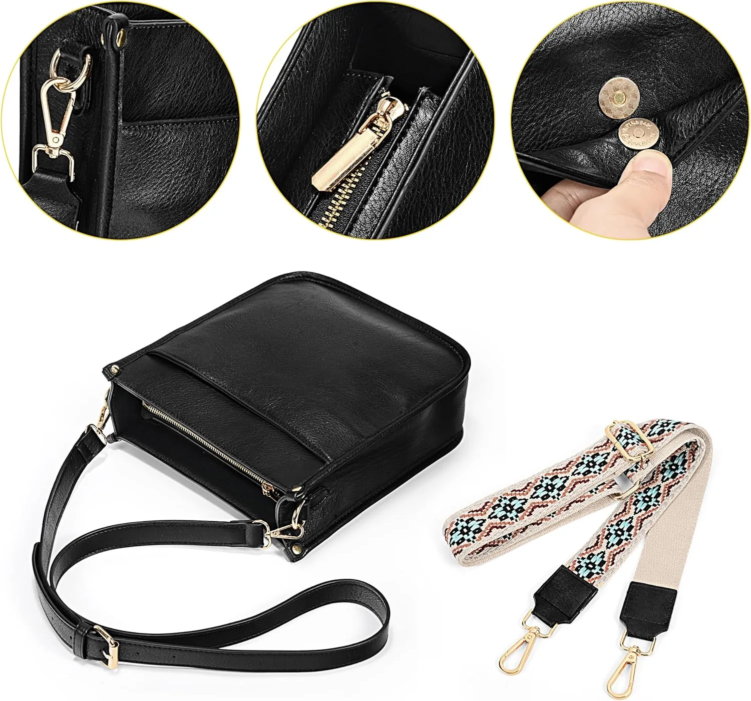 Uromee Crossbody Bags for Women Trendy Vegan Leather Multi Pocket Tassel Ladies Shoulder Handbag Purse Adjustable Strap