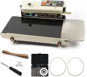 U.S. SOLID Widened Continuous Bag Band Sealer Sealing Machine, Automatic Horizontal Band Sealer with Digital Temperature Control for 0.02-0.08mm PVC Bags Films Stamp Coding 110V/60HZ
