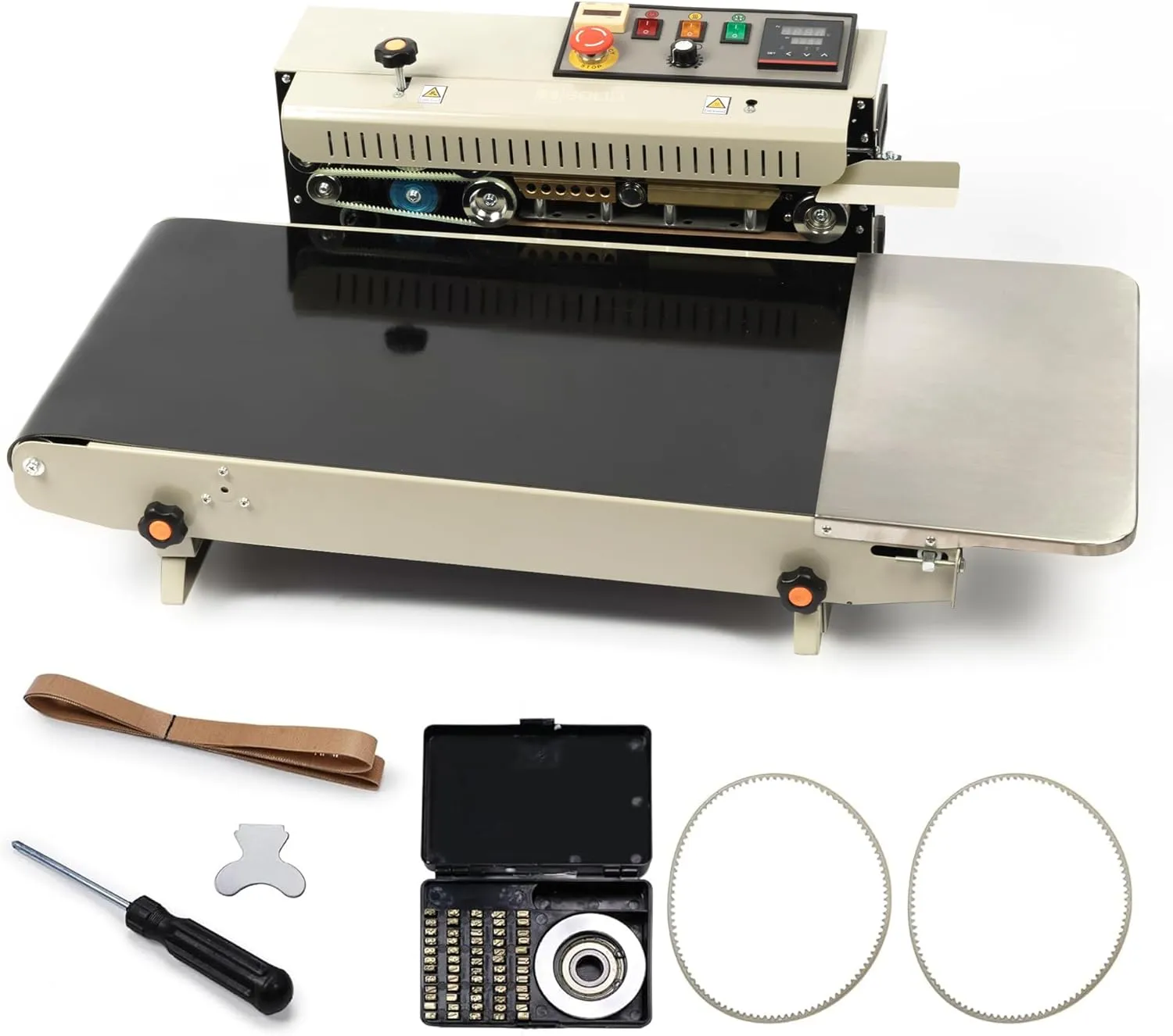 U.S. SOLID Widened Continuous Bag Band Sealer Sealing Machine, Automatic Horizontal Band Sealer with Digital Temperature Control for 0.02-0.08mm PVC Bags Films Stamp Coding 110V/60HZ