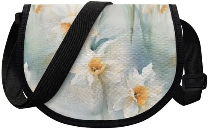 Uskorhein Fractal Butterfly Lotus Graffiti Hippie Dog Nylon Crescent Crossbody Bag for Women Men Mini Messenger Satchel Bag