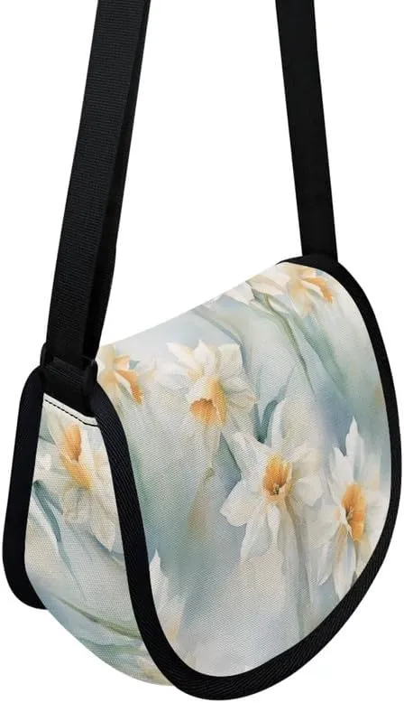 Uskorhein Fractal Butterfly Lotus Graffiti Hippie Dog Nylon Crescent Crossbody Bag for Women Men Mini Messenger Satchel Bag