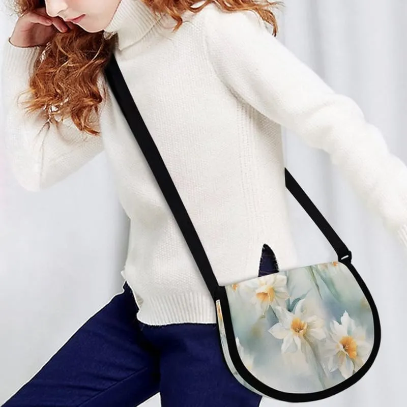 Uskorhein Fractal Butterfly Lotus Graffiti Hippie Dog Nylon Crescent Crossbody Bag for Women Men Mini Messenger Satchel Bag