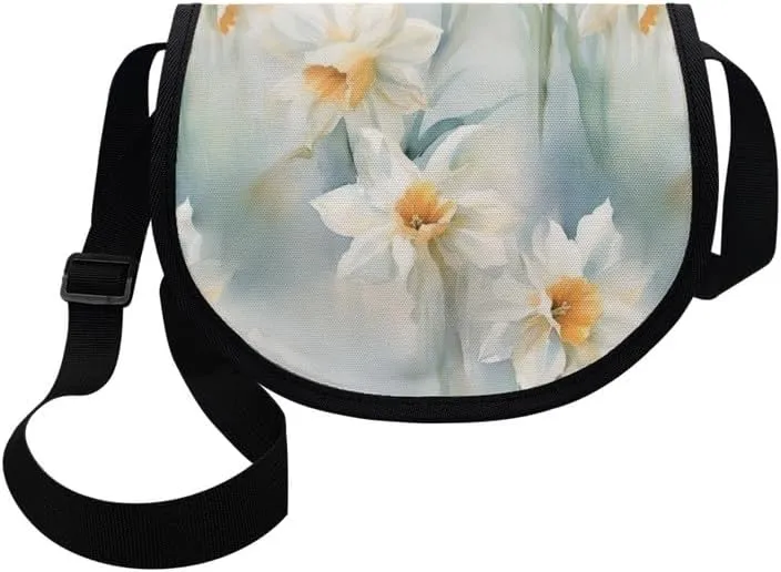 Uskorhein Fractal Butterfly Lotus Graffiti Hippie Dog Nylon Crescent Crossbody Bag for Women Men Mini Messenger Satchel Bag