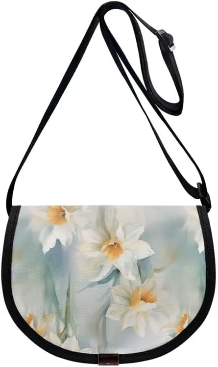 Uskorhein Fractal Butterfly Lotus Graffiti Hippie Dog Nylon Crescent Crossbody Bag for Women Men Mini Messenger Satchel Bag