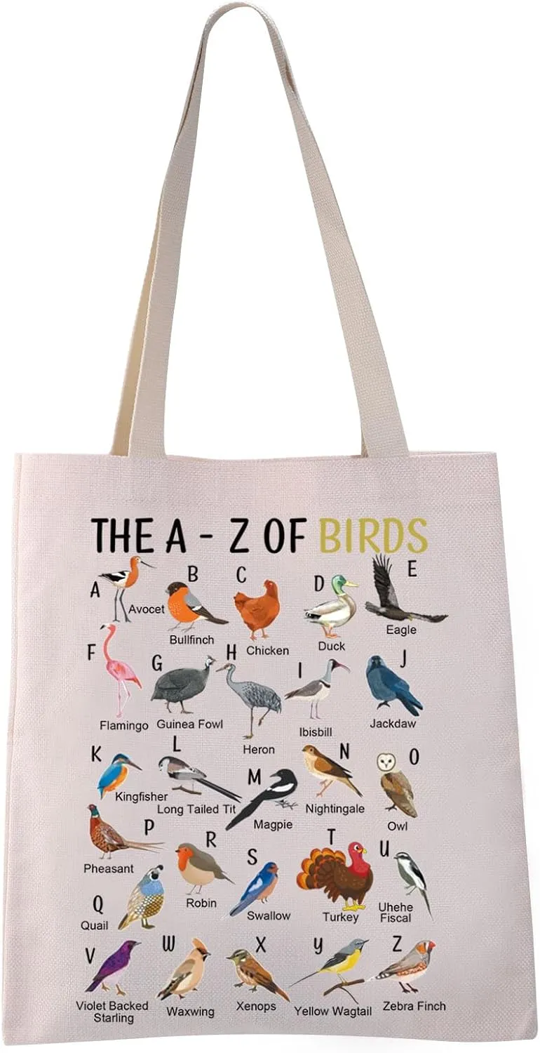 VAMSII Birdwatching Tote Bag - The A to Z of Birds Birdwatcher Birder Gift Ornithology Tote