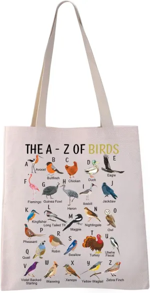 VAMSII Birdwatching Tote Bag - The A to Z of Birds Birdwatcher Birder Gift Ornithology Tote