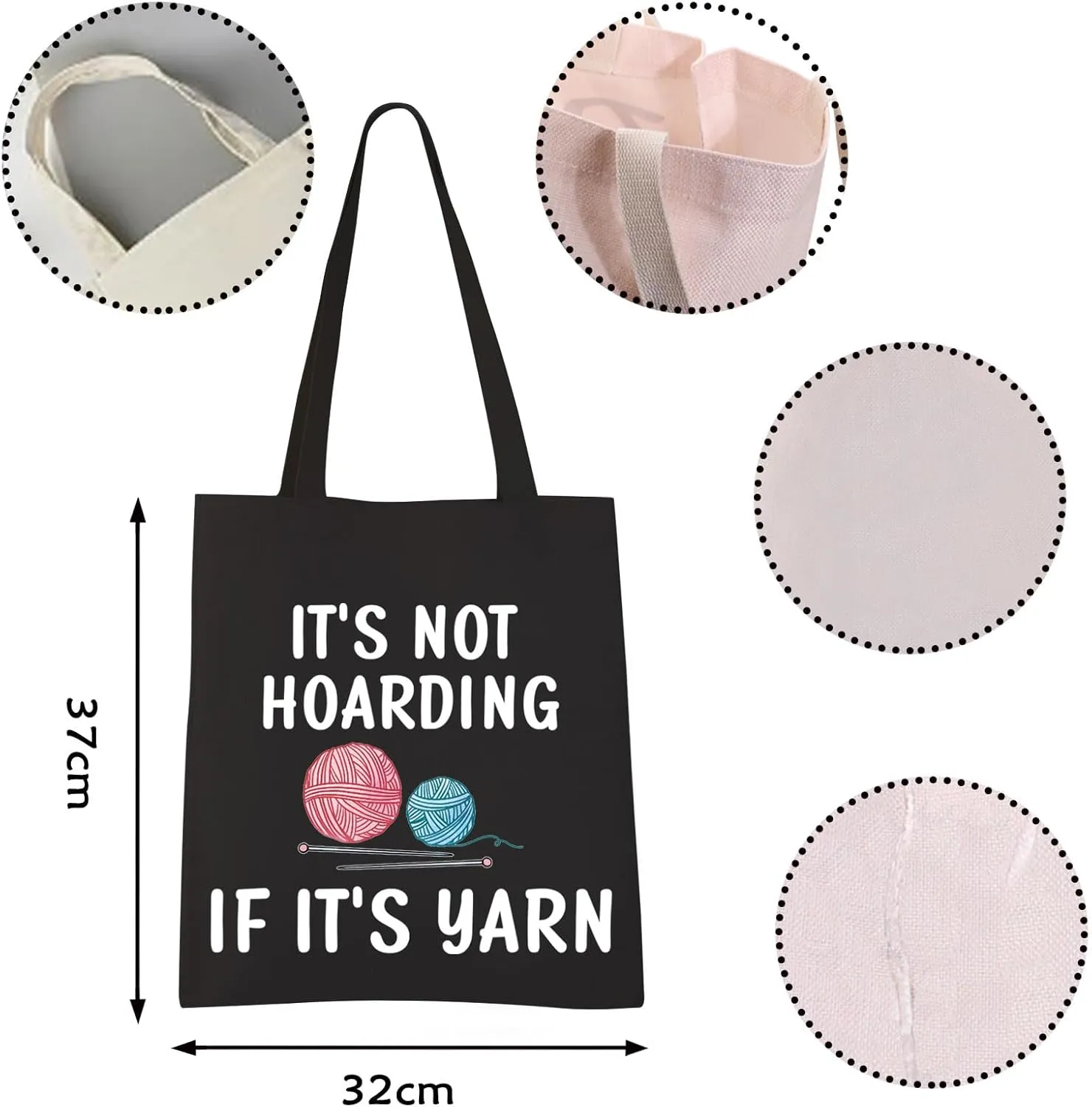 VAMSII Knitting Lovers Gifts Knitting Tote Bag it's not Hoarding if it's Yarn Shoulder Bag Yarn Lovers Gifts Shopping Bag