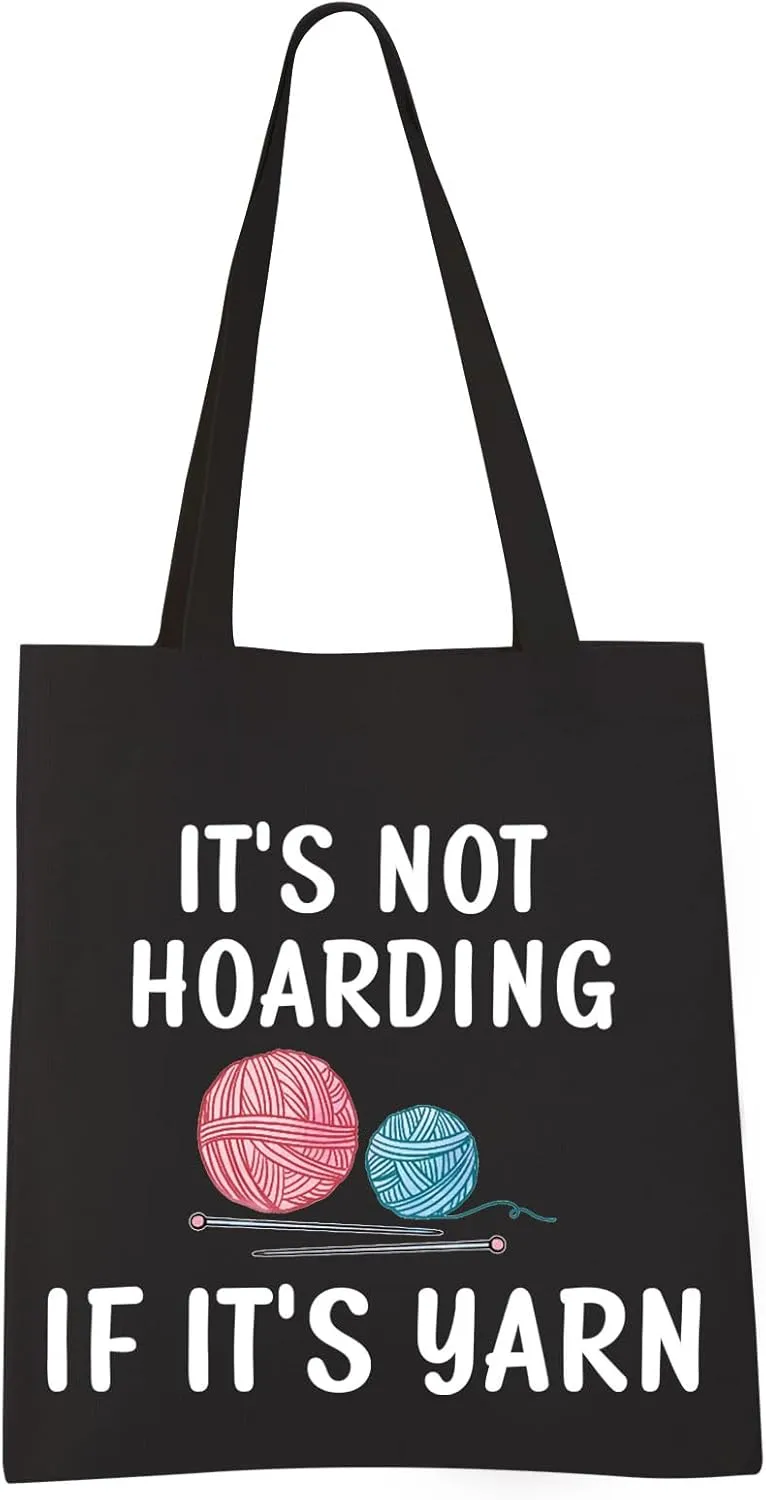VAMSII Knitting Lovers Gifts Knitting Tote Bag it's not Hoarding if it's Yarn Shoulder Bag Yarn Lovers Gifts Shopping Bag