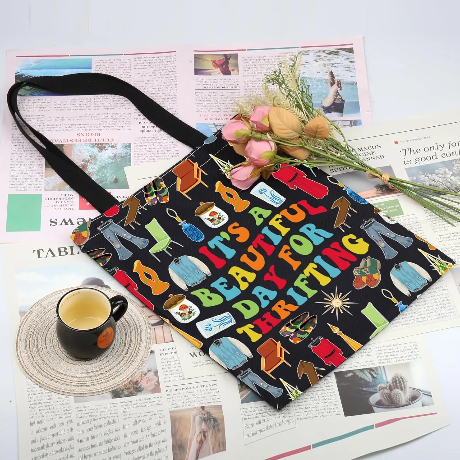 VAMSII Thrift Lover Gift It’s A Beautiful Day For Thrifting Tote Bag Thrifting Day Handbag Retro Shopper Gift Thrifter Merch