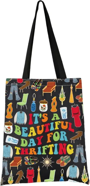 VAMSII Thrift Lover Gift It’s A Beautiful Day For Thrifting Tote Bag Thrifting Day Handbag Retro Shopper Gift Thrifter Merch