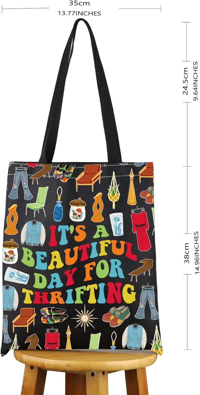 VAMSII Thrift Lover Gift It’s A Beautiful Day For Thrifting Tote Bag Thrifting Day Handbag Retro Shopper Gift Thrifter Merch