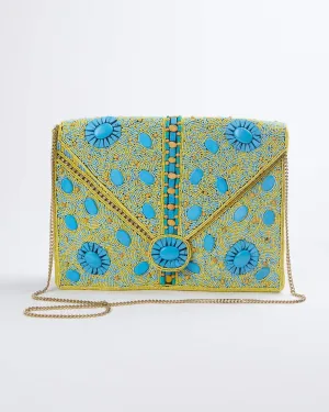 Vasant Handmade Beaded Shoulder Clutch Bag in Turquoise | Turquoise