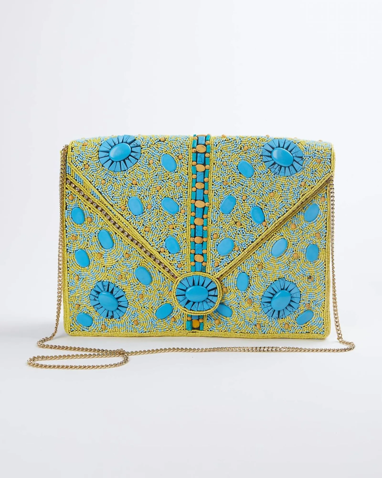 Vasant Handmade Beaded Shoulder Clutch Bag in Turquoise | Turquoise