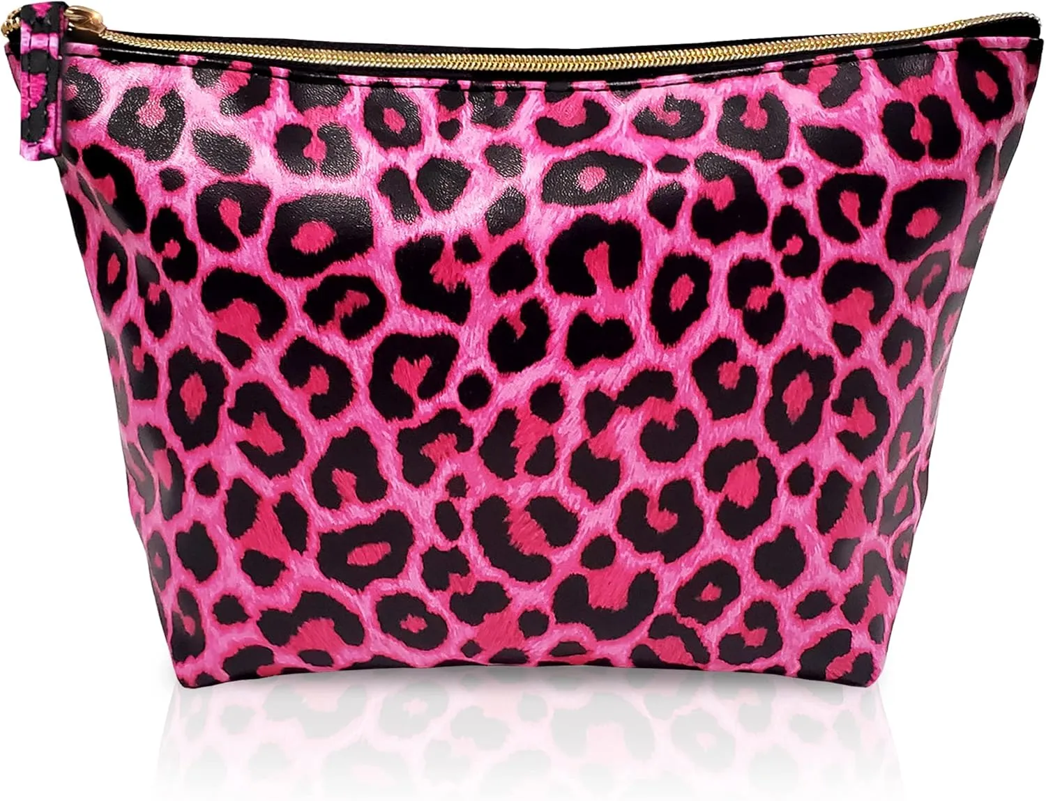 Vegan Leather Hot Pink Leopard Makeup Bag Y2K 2000s McBling Aesthetic - Cheetah Print Small Cosmetic Toiletry Storage Case Travel Make Up Bag - Cute Girly Girl Gifts for Women Cute Accessories Things
