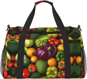Vegetable Fruit print Large Canvas Travel Duffel Bag Weekender Bags for Women Overnight Bag Carry On Tote Bag