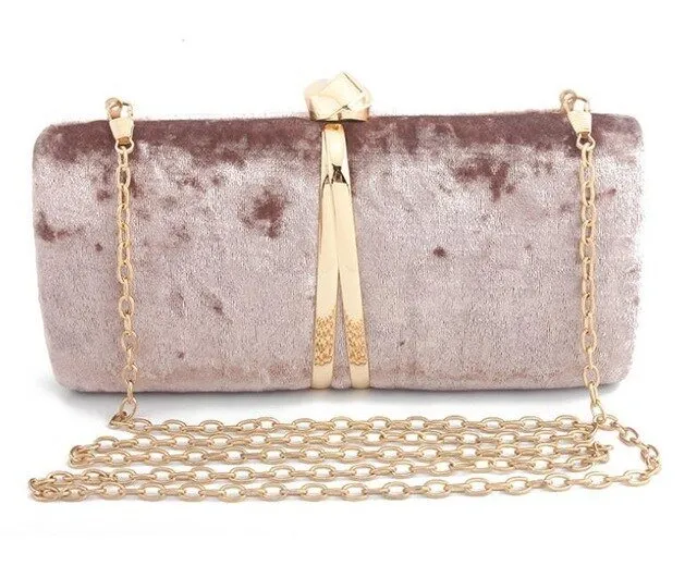 Velour Clutch Bag For Women V Shape Metal