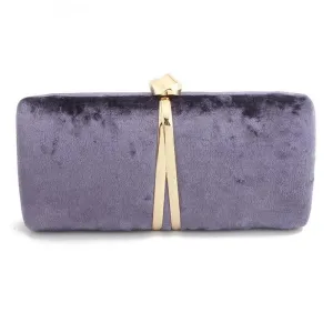Velour Clutch Bag For Women V Shape Metal