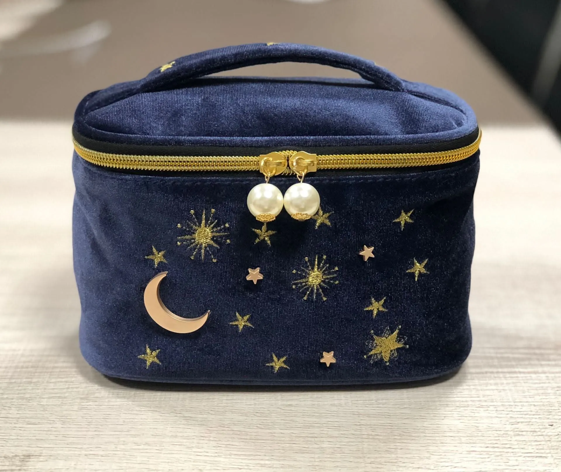 Velvet Tassel Makeup Bag - Large Capacity with Star and Moon Embroidery