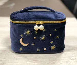 Velvet Tassel Makeup Bag - Large Capacity with Star and Moon Embroidery